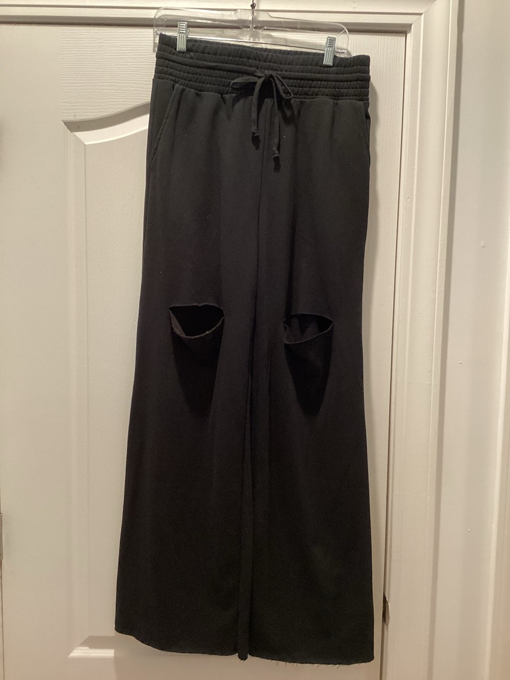 Drawstring Wide Leg/Jogger Pants with Knee Cutouts